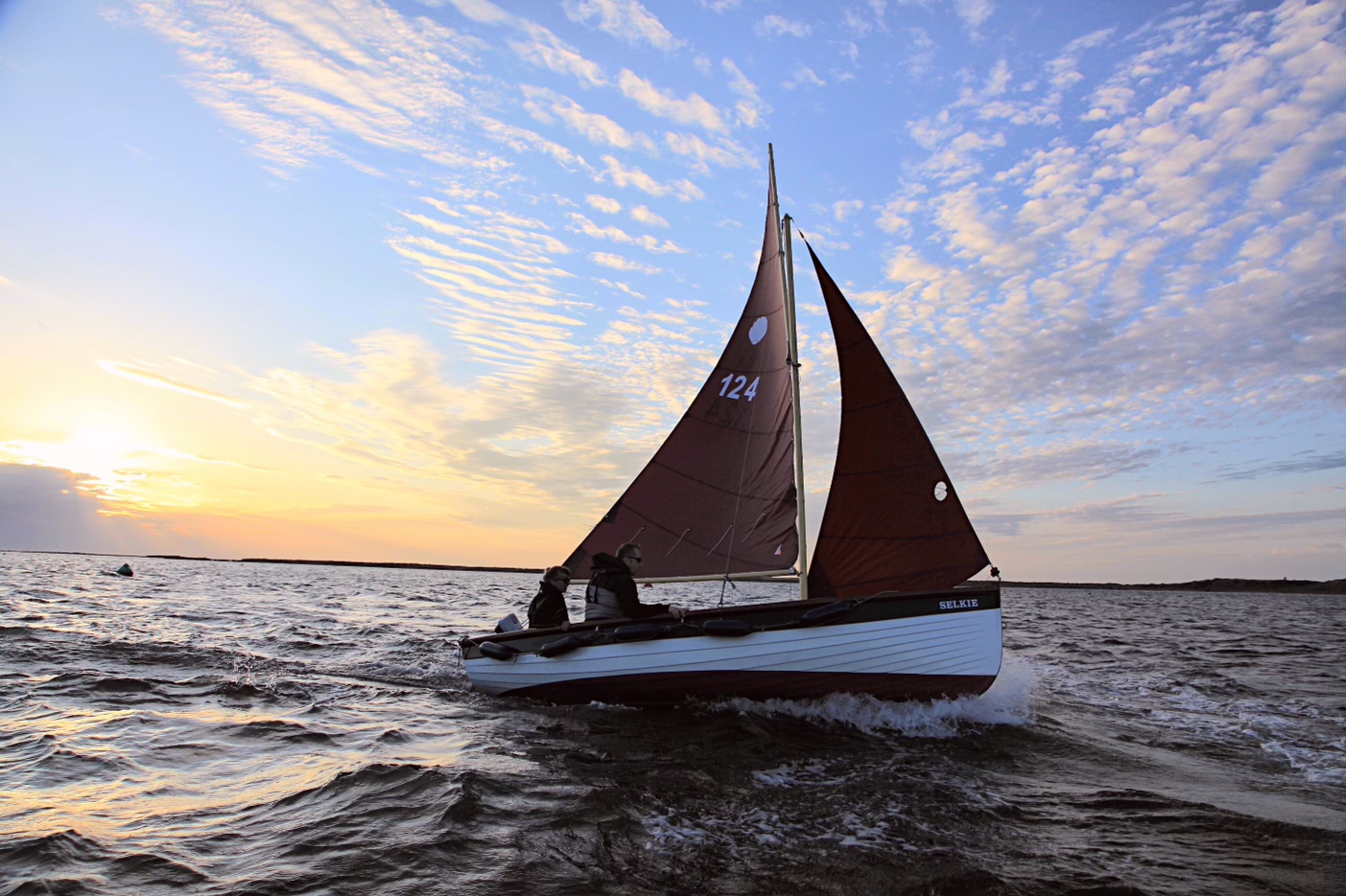 Sail North Norfolk Stiffkey Cockle sailing at Blakeney Point