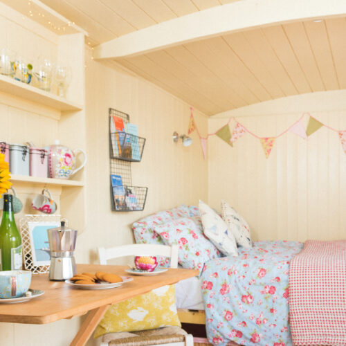 Shepherd's hut interior for self-catering holiday accommodation