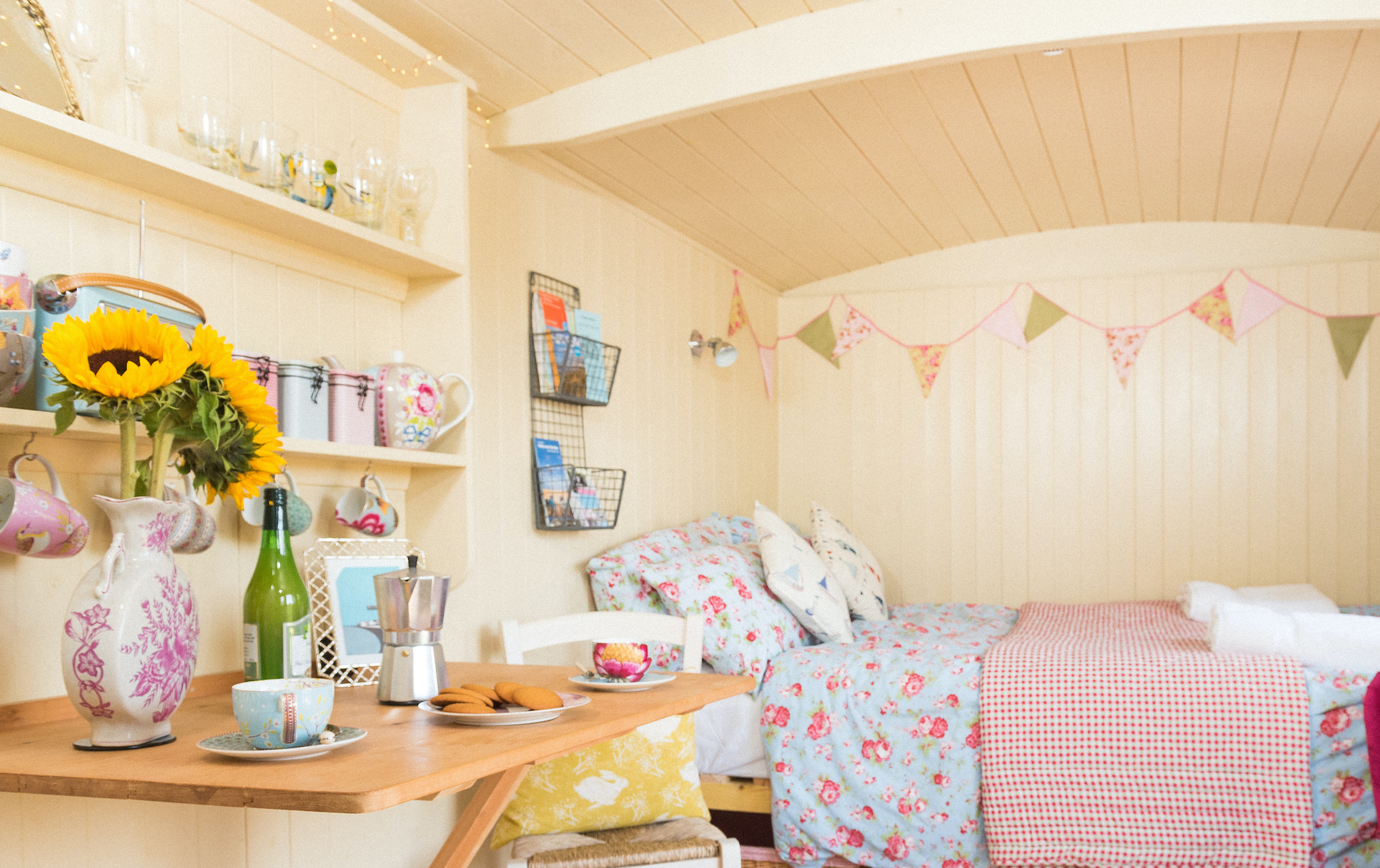 Shepherd's hut interior for self-catering holiday accommodation